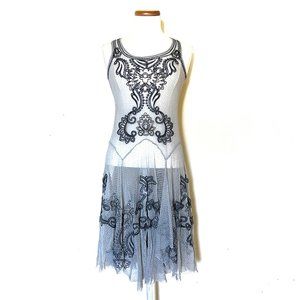 BIYA Embroidered Sheer Drop Waist Midi Slip Dress XS